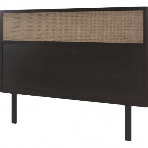 Caine Queen Headboard in Black Wood & Rattan